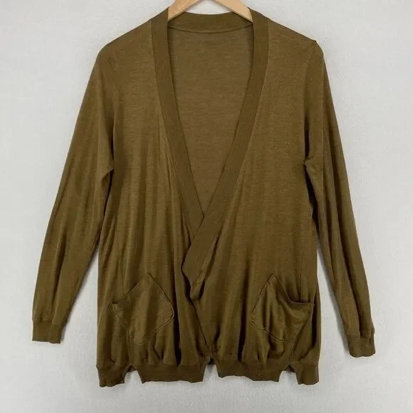 EILEEN FISHER Cardigan PL Silk Cotton Jersey Draped Open Front Long Sleeve Brown - Picture 2 of 15